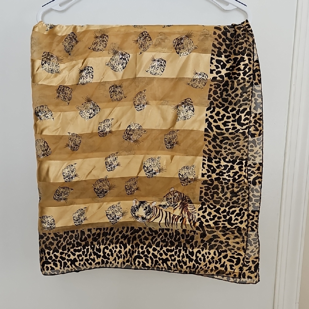Vintage Tiger & Cheetah Cats With Leopard Animal Print Scarf Large 38"x38"